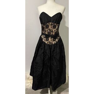 Gunne Sax black illusion lace strapless vintage Gown 11